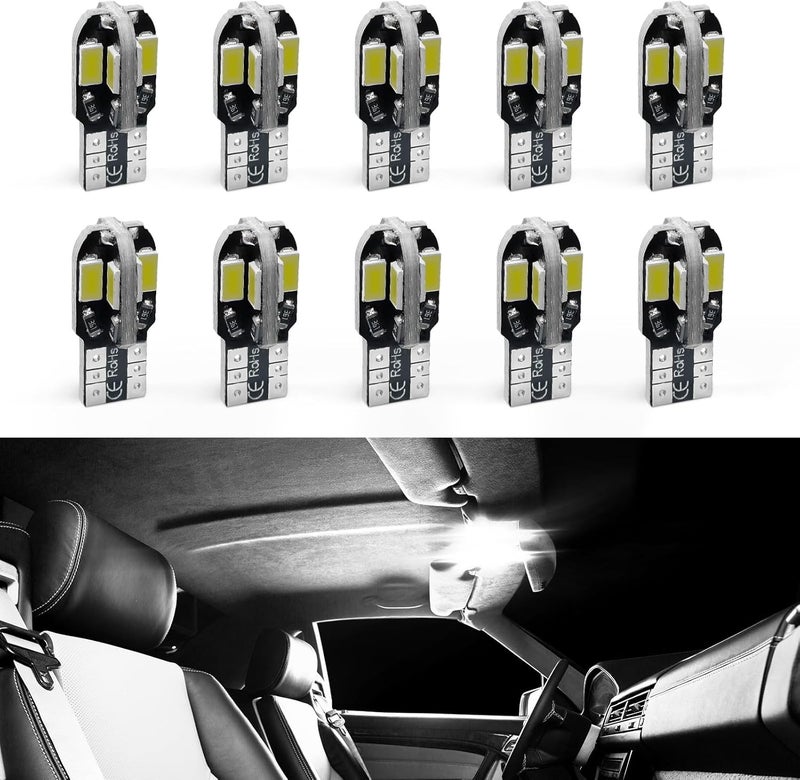 Hbxdeco 10PCS T10 LED Bulb, 12V 8000K Super Bright LED Light Bulb, 5730 8SMD Replacement Bulbs for Read Lights License Plate Lights Roof Lights Trunk Light, Universal Car Accessories (White) - Image 1
